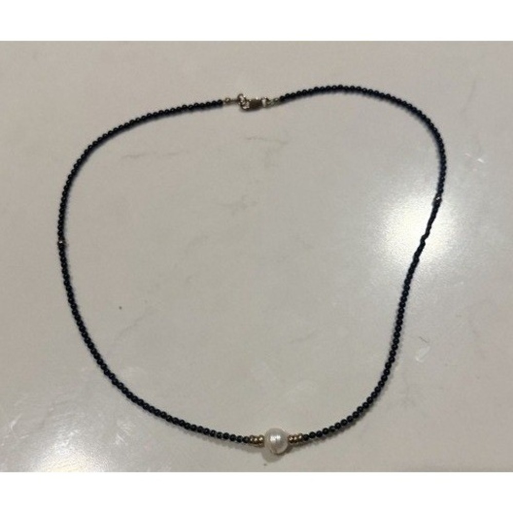 Dainty Pearl Beaded Necklace 16in Black Minimalist